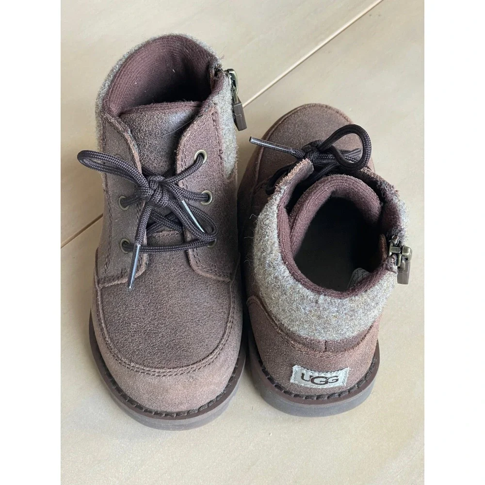 UGG Neumel Orin Wool Leather Suede‎ Brown Boots Toddler Size 8 Side Zip